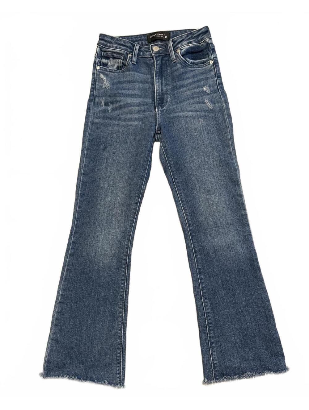 Just Black Denim Raw Hem Cropped Flare Jeans Size 24 High Rise 26 Inseam